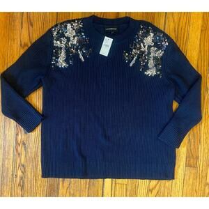 Lane Bryant Sweatshirt 18/20 Navy Silver Brocade Dolman Sleeve Plus Size NWT $70